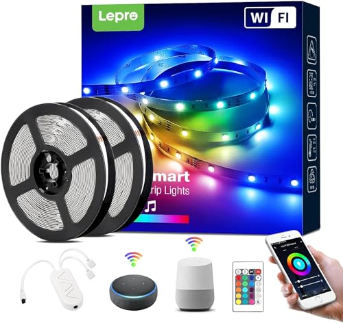 LE 10M 36W Ruban LED Intelligente de Musique, 16 Millions de Couleurs, 5050 RGB LED, Bande Lumineuse Connecté WIFI, Smartphone APP Connecté en un Clic, Compatible avec Alexa et Google Home (2 * 5M)