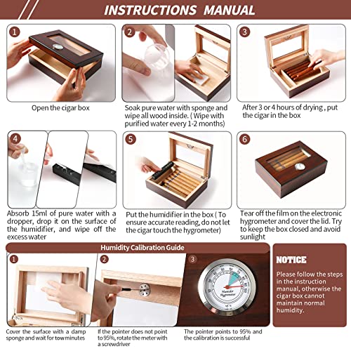 Playwith Cigar Humidors Box Holds 20-25 Cigars Cigar Gifts For Men, Fathers Day - Cigar Accessories - Cherry Wood Humidor Cigar Box For Cuban Cigars - Humidor Humidifier With Front Hygrometer #TOP6
