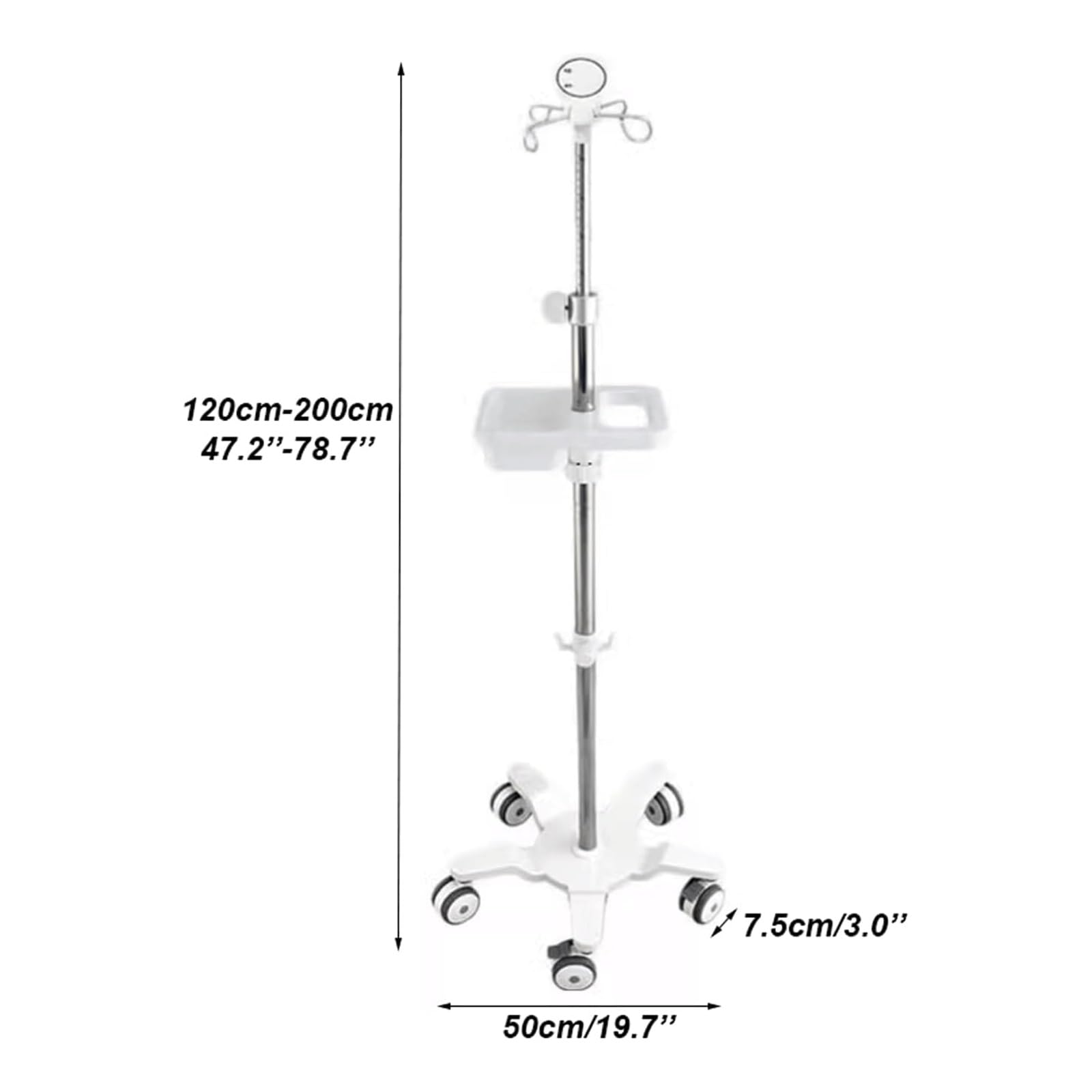 EYPKPL Supporto for flebo con Ruote, Altezza Regolabile, Supporto for Sacca flebo in Acciaio Inox con Ruote e 4 Ganci, Supporto for flebo con Vassoio Quadrato