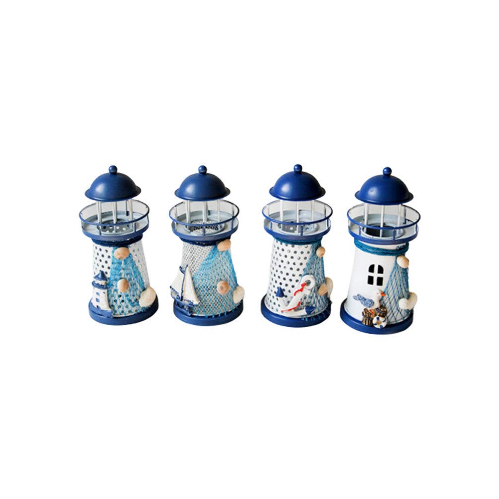 Ubervia® 4pcs Iron Candle Holder Miniature Lighthouse Led Lighthouse Ocean Lighthouse Decor Lighthouse Ornament Home Decorations Ocean Decor Table Decorations Metal Decor Accessories Wooden