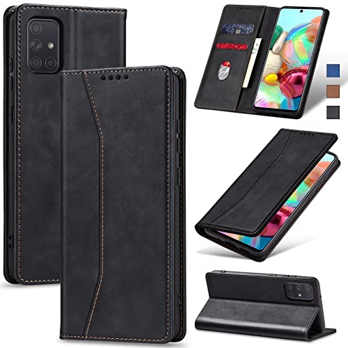 Image of Jasonyu Case for Samsung Galaxy A71 4G Leather Wallet Flip Cover with Card Holder,Kickstand, Magnetic Closure,TPU Shockproof Phone Case Compatible with Samsung A71 4G (Black)