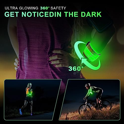 YHGSEE LED Armbands for Running, 2 Pack USB Rechargeable Reflective LED Night Saftey Bracelet Flashing LED Sports Wristband, 4 Modes Light Up Band for Cycling/Jogging/Walking/Camping (Green)