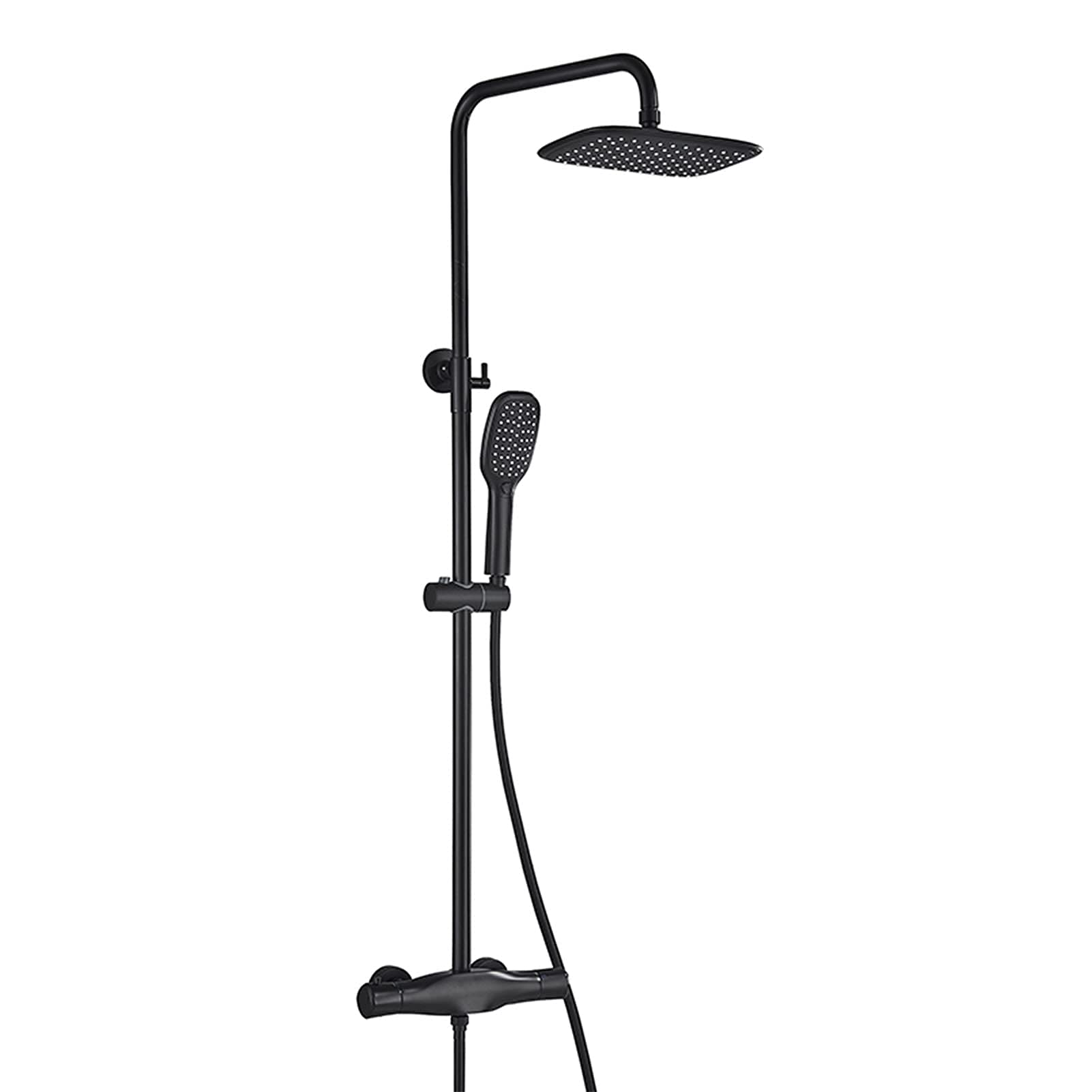 JYBNBBE Thermostatic Shower Faucet Set, Rainfall Shower Head with Dual Mode Hand Shower, Bathroom Shower Mixer Tap, Wall Mounted Shower System with Spout (Black)