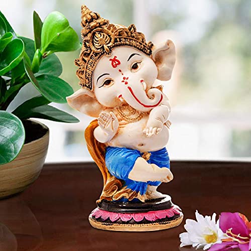 Image of MOSTOS - Handcrafted Lord Ganesha Idol Decorative Showpiece for Home, Office, Car Dashboard & Temple | Resin Ganpati Murti | Hindu God Ganesh Statue (Ashirwad Mudra + Raised Palm + Dholak)