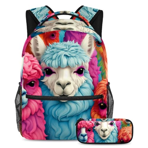 Sac à dos alpaga de couleur artistique grand modèle avec sa trousse assortie