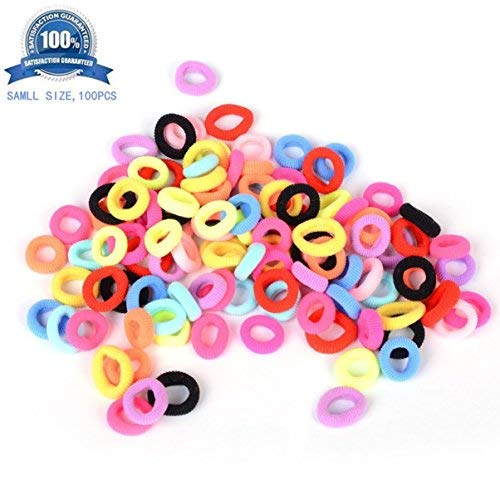 Hair Bands Ties for Girls Women, 100 PCS Random Colors, No Crease Ponytail Holders, Tiny Soft Rubber Bands for Girls Women, 7MM Small Size No Aches Durable Hair Accessories