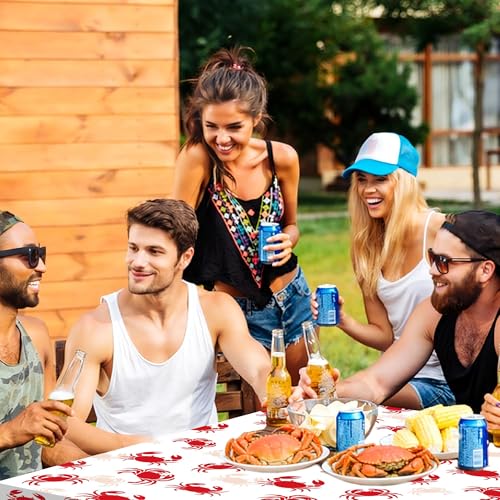 Image of Kochorie 100 Ft x 54 Inch Crab Boil Party Tablecloth Roll with Cutter Box Disposable Plastic Crab Table Cover Roll Waterproof Table Cover for Crawfish Birthday Indoor Outdoor Party Supplies Decor