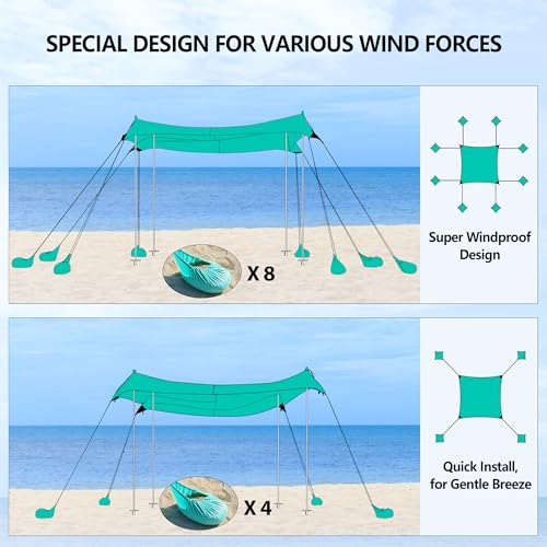 Camping Tent UPF50+ with 8 Sandbags, Beach Shade Canopy for 6-12 Persons, Pop Up Canopy for Camping, Picnics, 12X12FT Turquoise - Image 8