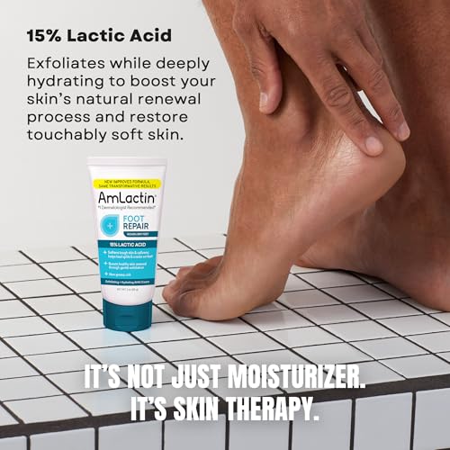 AmLactin Foot Repair Cream - Therapeutic Foot Cream for Dry Cracked Heels and Feet - Callus Softener - No-Scrub Exfoliator and Moisturizer with 15% Lactic Acid AHA - 3 oz (Packaging May Vary)