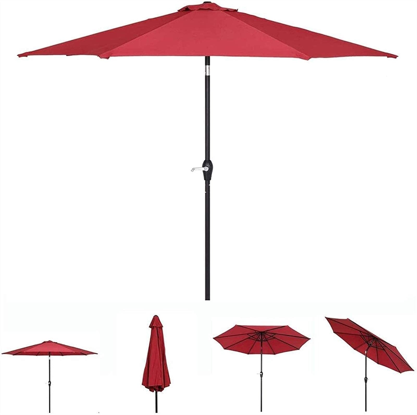 VNNHGB Sombrilla de jardín Sombrilla de playa plegable de 9 pies con 8 varillas resistentes Sombrilla de patio al aire libre con mecanismo de inclinación Toldo para sombrilla (rojo)