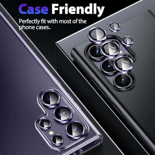 Image of V MOBITE Camera Lens Protector Compatible with Galaxy S24 Ultra | 9H Tempered Glass Camera Lens Guard | HD Clear Scratch Resistant Lens Cover | Case Friendly | Easy Installation violet