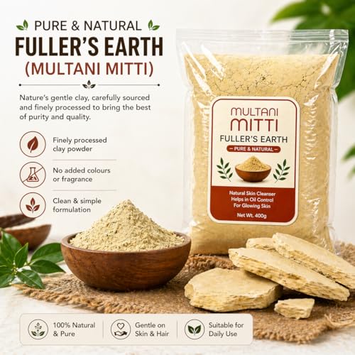 Image of Multani Mitti Powder for Face and Hair 400g, Pure Fuller's Earth Clay Face Pack
