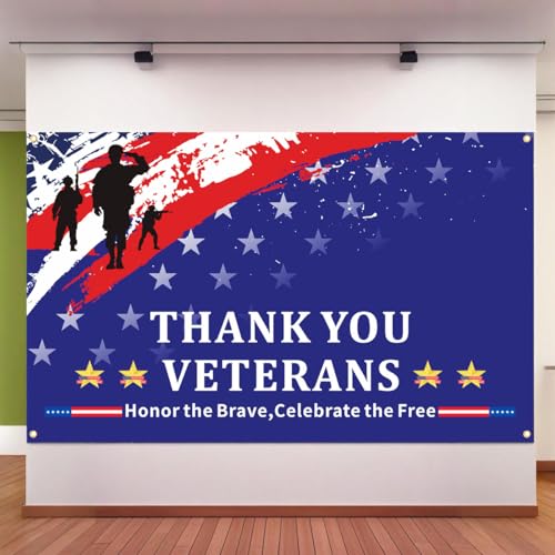Image of Veterans Day Decorations, Thank You Veterans Day Banner, Outdoor Patriotic Soldier Banner, Patriotic Sign for Yard
