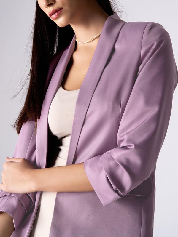 Iconic-Mauve Ruched Sleeve Blazer for Women, Viscose-Suiting, Shawl Collar, 3/4th Sleeves, Imported4