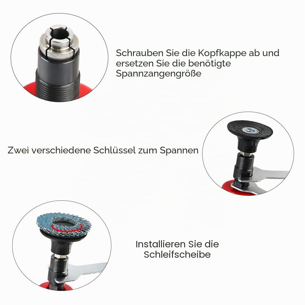 Druckluft Winkelschleifer Set - Mini Druckluft Schleifer mit 6mm & 3mm Spannzange und 20 2 Zoll Schnellwechselscheiben Set, Klein Druckluftschleifer 90° Abgewinkelt zum Schneiden/Schleifen