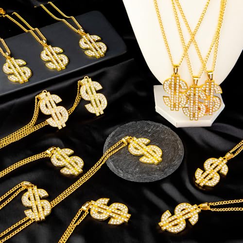 15Pcs Dollar Sign Necklaces, Fake Dollar Sign Necklace Bulk for Men Women, Hip Hop Money Chain Necklace for Rapper Costume Accessories2