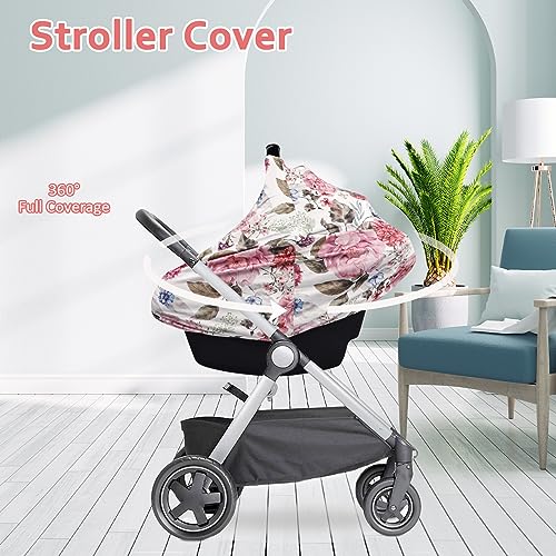 Image of Breathable Car Seat Cover for Babies, Multi-use Cover Carseat Canopy, Soft Breastfeeding Cover, Car Seat Covers for Bbies, Boys & Girls Shower Gift, Peony