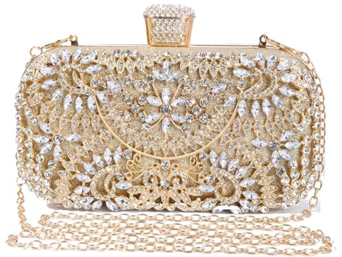 Bolsa feminina decorada com strass, bolsa transversal Covelin com corrente, Dourado