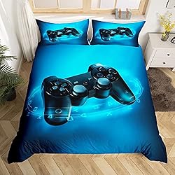 Cubrecamas Para Adolescentes Juego Funda edredón para Juegos Adolescentes Juego Cama para niños tamaño King Funda edredón Moderna VR Gamer para Adolescentes jóvenes Funda edredón Palanca Mando para decoración Dormitorio Azul