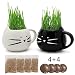 Teagas Organic Cat Grass Kit with Black and White Cat Grass Planters, Organic Soil and Pet Grass Seeds, Natural Hairball Control and Hairball Remedy for Cats