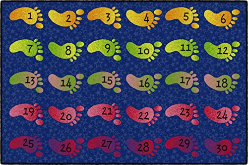Flagship Carpets Counting Feet Rainbow Numbers Educational Rug for Classroom Carpet or At Home Educational Learning Area, Playroom, Kid's Bedroom Mat, 4' x 6', Blue/Multi-Color