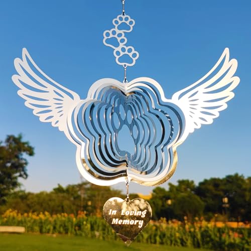 Pet Memorial Wind Spinners, Dog Memorial Gifts,Stainless Steel Angel Wings Pet Paw Print,Dogs and Cats Remembrance, Pet Sympathy,Pet Loss Bereavement...