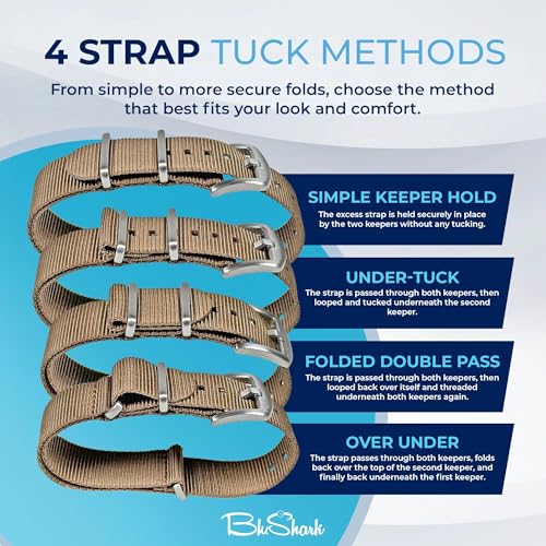 Image of BluShark - Original Collection Military-Style Waterproof Watch Strap, Fits All Timepiece Brands, Durable Nylon Wristwatch Accessories with Stainless Steel Buckle - 18mm, 20mm, 22mm & 24mm Watch Bands