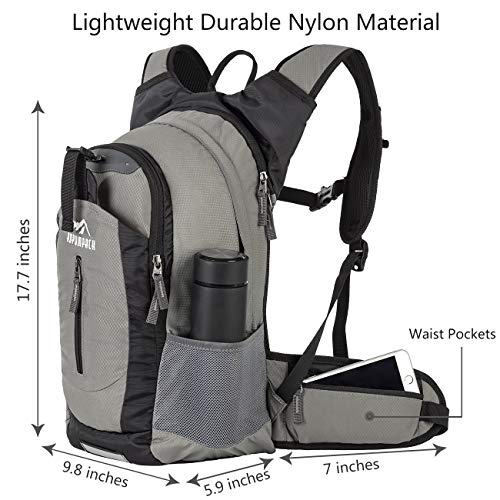 RUPUMPACK Insulated Hydration Backpack Pack with 2.5L BPA Free Bladder, Lightweight Daypack Water Backpack for Hiking Running Cycling Camping, Commuter, Fits Men, Women, Kids, 18L (Light Grey)