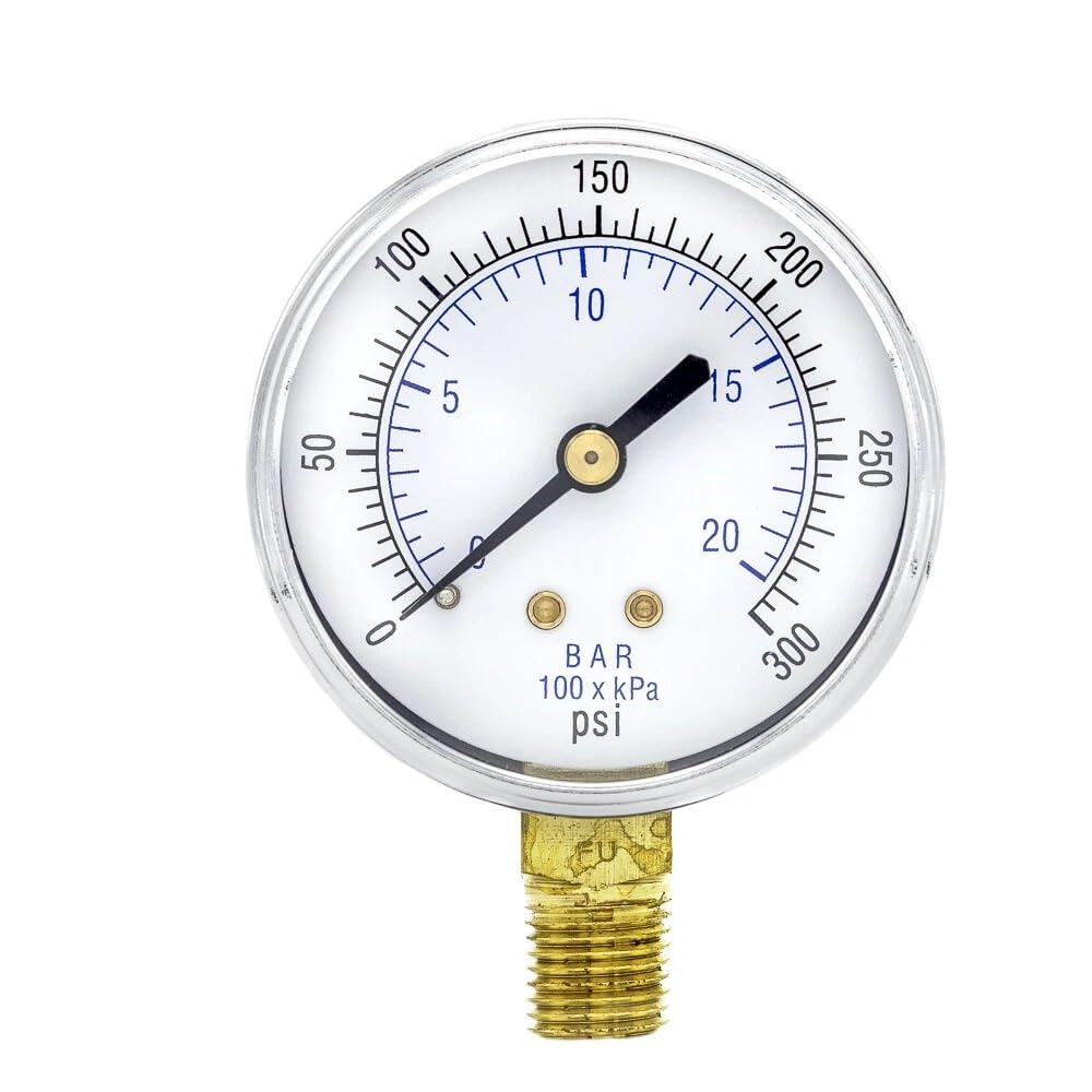 1/4" Male NPT Dry Lower Mount Pressure Gauge with 2.5" Dial - 0-300 PSI - for Commercial or Industrial Hydraulic & Pneumatic Systems - Compressor Pressure Gauge Replacement