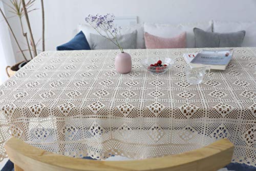 Nappe coton crochet beige 140x160cm de table rectangulaire chic