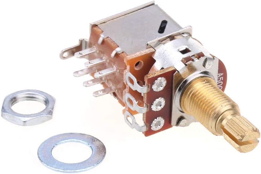 Musiclily Pro Brass Full Metric Sized Push/Pull Guitar Pots A500K Audio Taper Potentiometers for Electric Guitar (Set of 2)