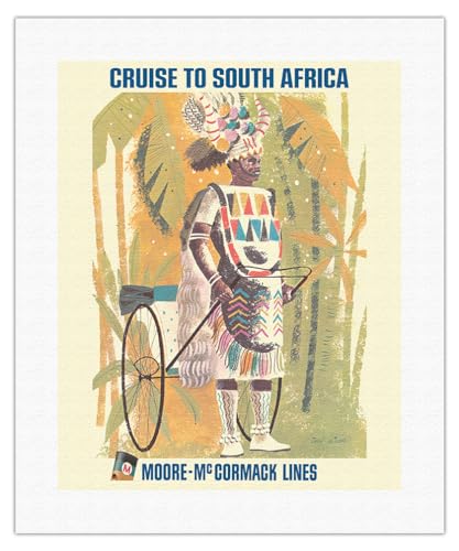 Cruise to South Africa - Durban Rickshaw Boy - Moore-McCormack Lines - Vintage Ocean Liner Travel Poster by Jane Oliver c.1960s - Fine Art Rolled Canvas Print 16in x 20in