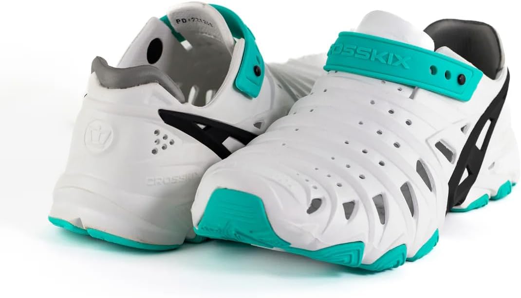 Crosskix 2.0 Closed Toe Water Shoes - Ergonomic Arch Support, Built-in Drainage and Ventilation for Men, Women, and Children, White/Turquoise, 15 Women/13 Men