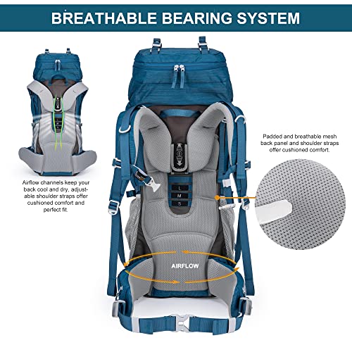 Mountaintop 70L Internal Frame Hiking Backpack For Men Women With Rain Cover, 29.9 * 13 * 10.2In, Interstellar Blue #TOP2