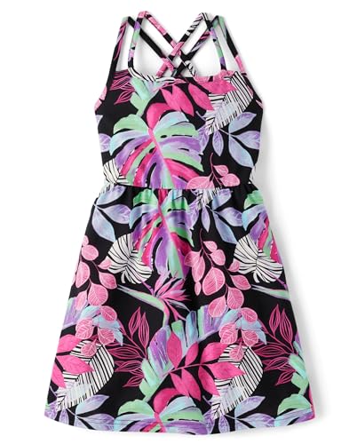 The Children's Place,Girls,Casual Sleeveless Tiered Dresses,Black Tropical,Small