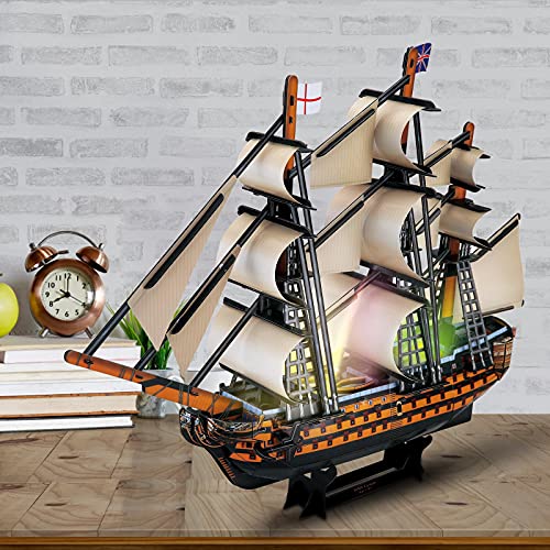Fanbusa 3D Led Puzzle Model Ship For Men Women, Vessel Model Kit For Adults To Build, Decoration Sailboat Puzzle With Lights, Large Model Pirate Ship Kits Watercraft Family Puzzle For Adults Kids #TOP6