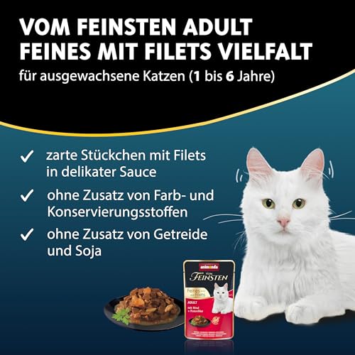 animonda vom Feinsten Katzennassfutter Selection mit Filets, 8 Portionsbeutel (8 x 85 g), getreidefreies Katzenfutter nass ohne Zucker, mit fleischigen Zutaten, Sortenmix
