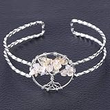 Steinarmband,Vintage Bohemian Unisex 7 Chakra Naturedelstein Verstellbarer Armreif Gelb Citrin Baum Des Lebens Mit Silber Offene Perlen Armbänder Für Frauen Geburtstagsfeier Männer Freund Geschenk