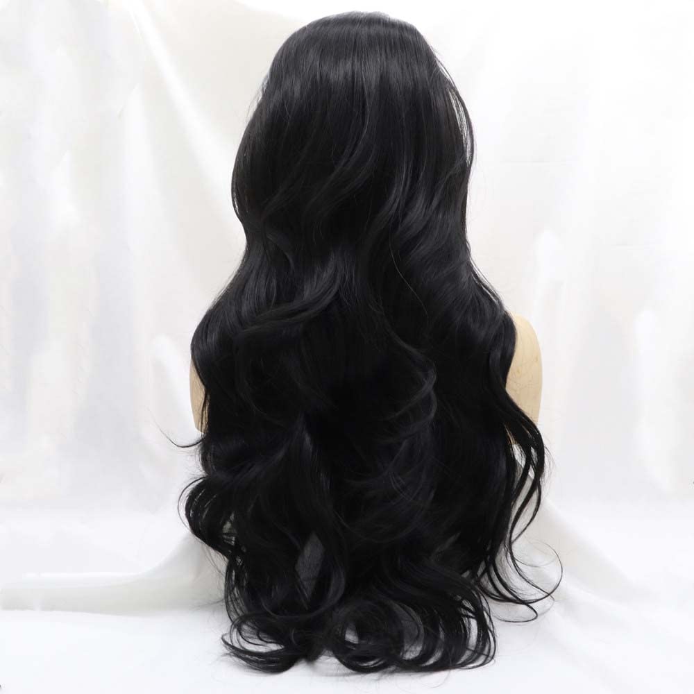 Melody 1 * 4Inch Natural Black Wig U Part Lace Wig Synthetic Black Wigs Heat Resisitant Fiber Long Wavy Hair Wigs Middle Part