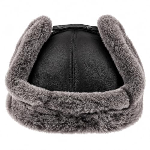 Image of Leather Aviator Russian Ushanka Trapper Shearling Sheepskin Fur Ear Flap Waterproof Winter Hat