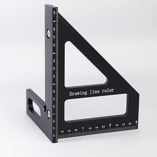 3D Multi-Angle Measuring Ruler, Aluminum Alloy 45°/90° Square Protractor Triangle Rulers, Woodworking Drawing Line Tool, Black(Imperial)