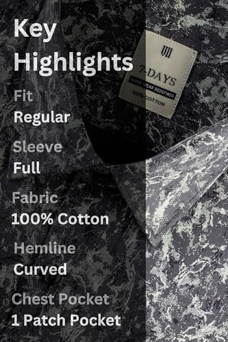 Image of 7-DAYS Men's Premium Printed Shirt - 100% Cotton, Regular Fit, Full Sleeve, with Pocket - Versatile for Formal Occasions and Casual Wear