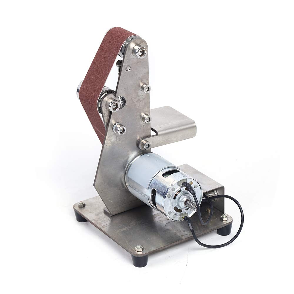 Mini levigatrice a nastro da 100 W, 7 marce, 4500-9000 giri/min, smerigliatrice da tavolo per metallo/legno/plastica, con 10 nastri abrasivi (30 x 330 mm) e regolatore di velocità