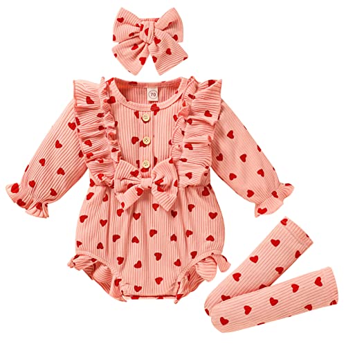 Image of GRNSHTS Newborn Baby Girl Clothes Ruffle Solid Sweater Long Sleeve Romper+Hairband+Socks 3Pcs Fall Winter Outfits