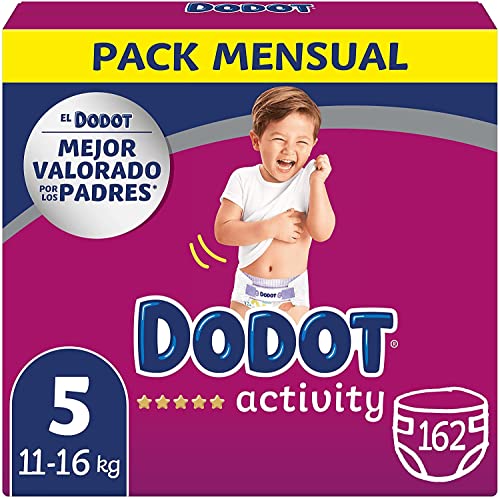 Dodot Pañales Bebé Activity Talla 5 (11-16 kg), 162 Pañales con Ajuste...