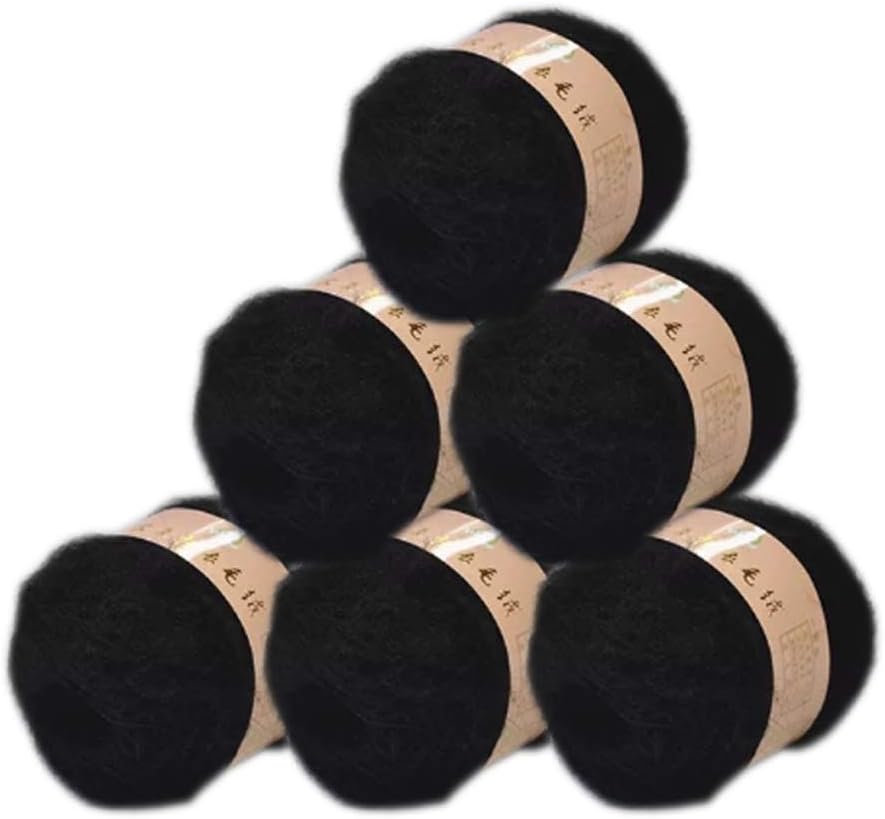 6 Balls Angora Mohair Wool Yarn Soft Fingering Baby Mohair Cashmere Hand Crochet Yarn for Knitting DIY Scarf Sweater Thread 300g (Black)