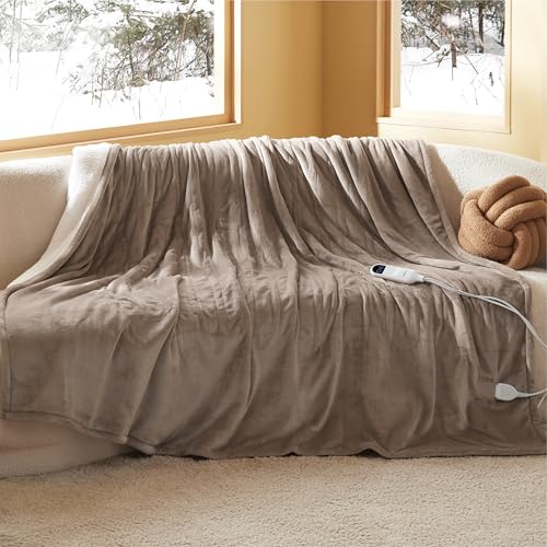 BEDSURE Manta eléctrica con apagado automático, 180 x 200 cm, con 6 niveles de calor y temporizador de 10 horas, hasta 8 horas de protección contra sobrecalentamiento, manta eléctrica para casa y