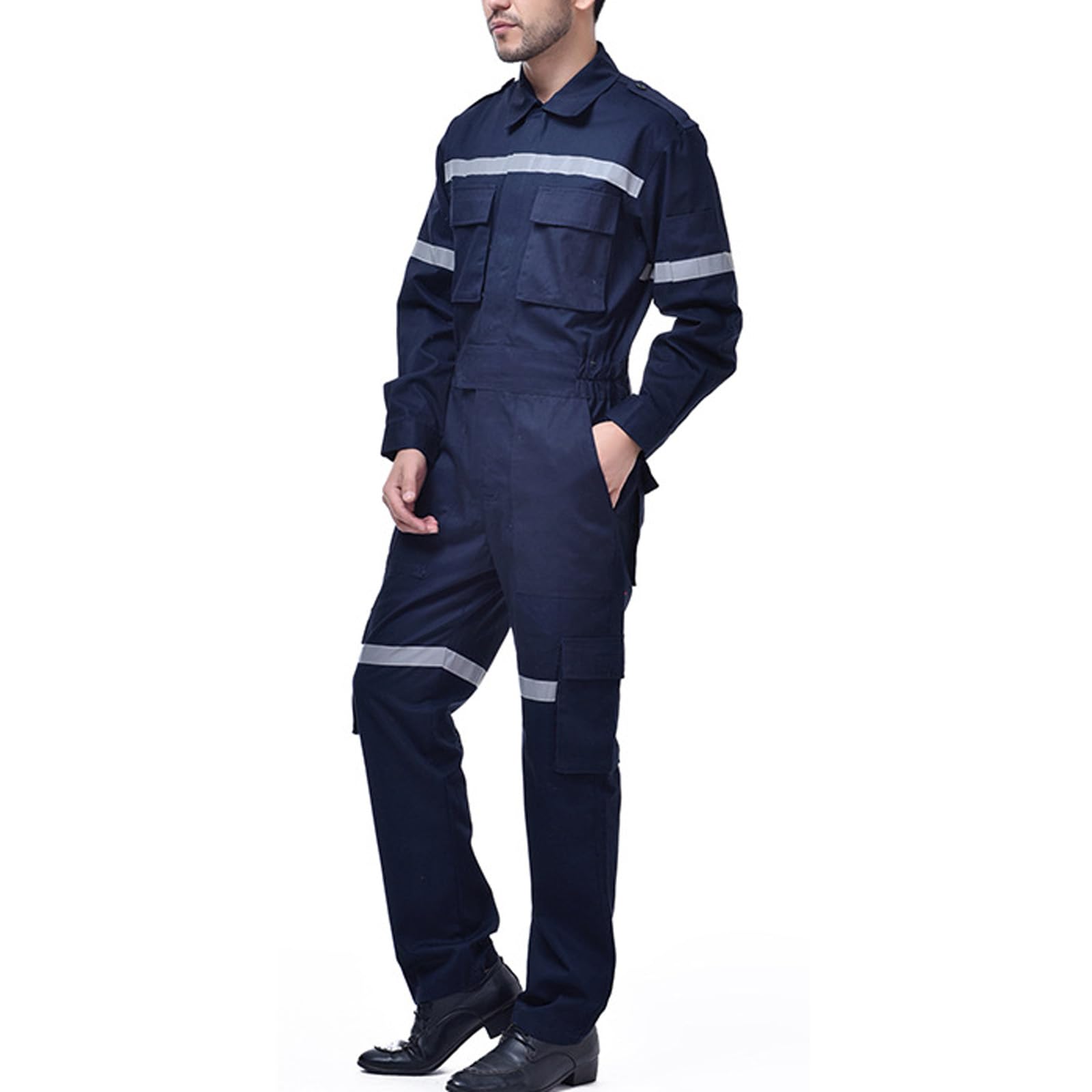Manga Larga Overol Zip-Front Jumpsuit para Hombre Trabajo Coverall con Bolsillos Múltiples Y Raya Reflectante