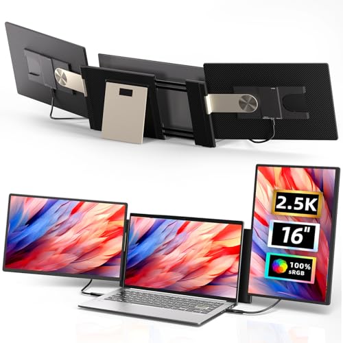 Image of Laptop Screen Extender 2.5K Monitor - 16 inch Double Portable Monitor 2560x1600P QHD 100% sRGB IPS 235 Rotation Detachable Screen Design Extra Compatible with Mac Wins Dex Chrome Fits 13 inch-17 inch Laptops