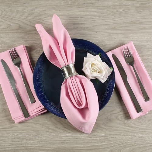 Image of FINGERCRAFT Table Napkins 18x18 Inches Set of 6 Cotton Linen Blend Fabric Dinner Cloth Napkins Washable and Reusable, Good Absorbency for Home, Parties, Hotels (Pastel Pink)